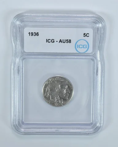 1936 Indian Head Buffalo Nickel AU58 ICG