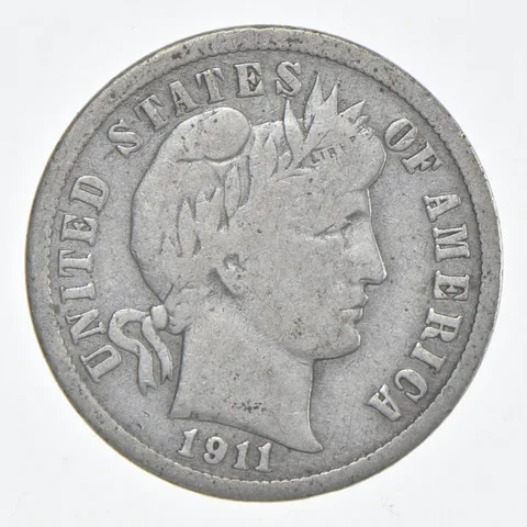 1911-D Barber Dime 90% Silver FINE Condition