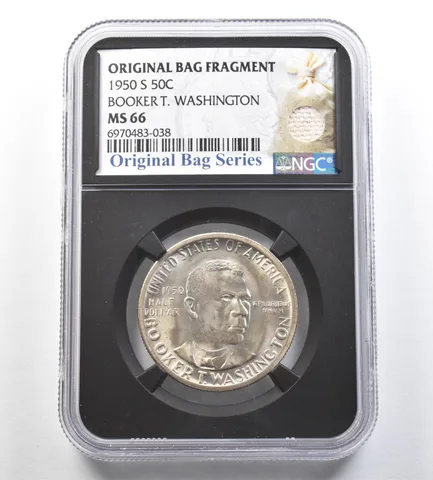 1950-S Booker T Washington Half Dollar Original Bag Fragment MS66 NGC a7136