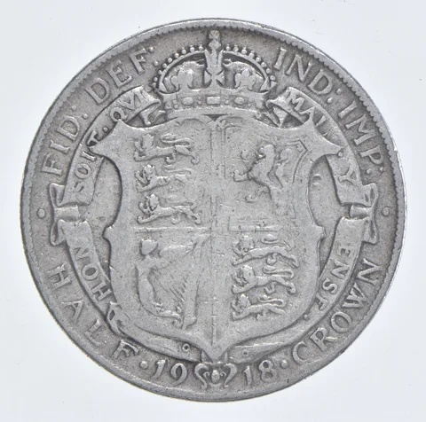 SILVER - WORLD Coin - 1918 Great Britain 1/2 Crown - World Silver Coin *836