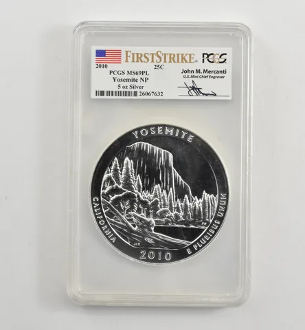 2010 5 Oz Silver Quarter ATB Yosemite Mercanti MS69 PL PCGS *1709
