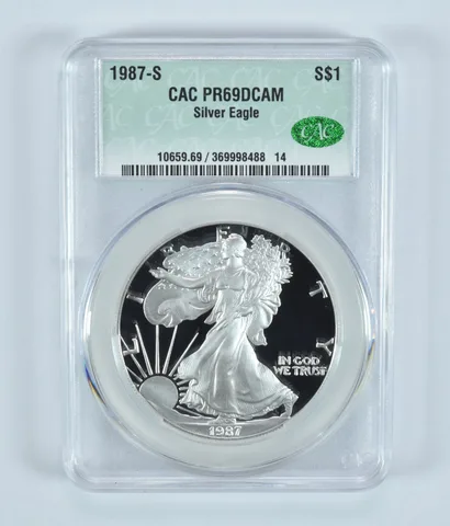 1987-S American Silver Eagle PR69 DCAM CAC CACg