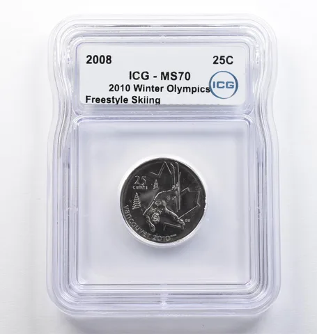 2008 Canada 25 Cents 2010 Winter Olympics Freestyle Skiing MS70 ICG *9372