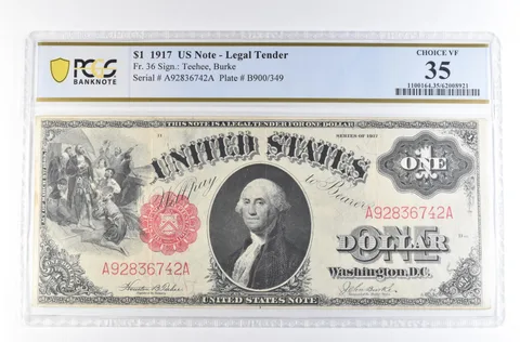 1917 $1 US Legal Tender Large Note Fr#36 Red Seal Choice VF 35 PCGS *2356