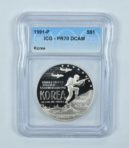 1991-P Korean War Commemorative Silver Dollar PR70 DCAM ICG