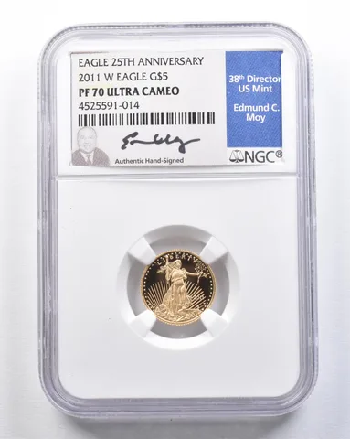 2011-W $5 American Gold Eagle Moy 1/10 Oz Gold PF70 UCAM NGC *2104