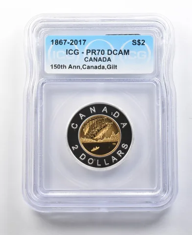 2017 Canada 2 Dollars Silver 150th Anniversary Gilt PR70 DCAM ICG a0286