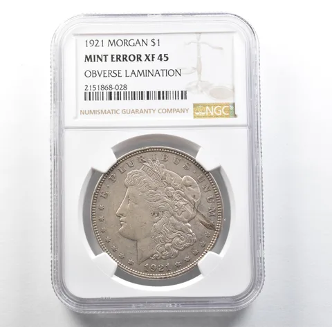 1921 Morgan Silver Dollar Mint Error Obverse Lamination XF45 NGC *3188