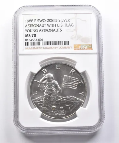 MS70 1988 P Swo-208IIB Silver Astronaut Young Medal NGC *4995