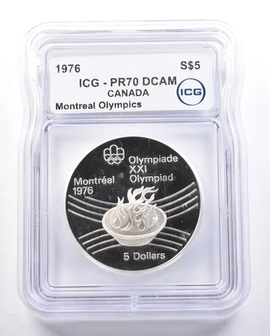 1976 Canada 5 Dollars Silver Montreal Olympics Torch PR70 DCAM ICG *2402