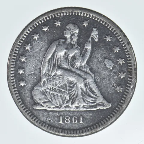 1861 Seated Liberty Quarter Beautiful Tone a8037