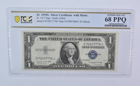 1935 G $1 Silver Certificate With Motto Fr#1617 Superb Gem Unc 68 PPQ PCGS *8100