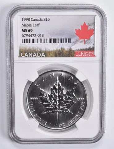 1998 Canada 5 Dollars Silver Maple Leaf MS69 NGC Canada Lbl