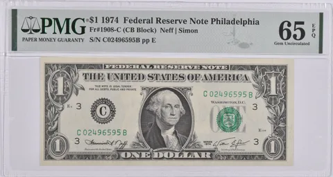 $1 1974 FRN Philadelphia, PA Fr#1908-C PMG Gem Unc 65 EPQ