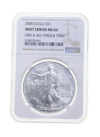 MS66 MINT ERROR 2000 American Silver Eagle OBV & REV Struck Thru NGC a4274