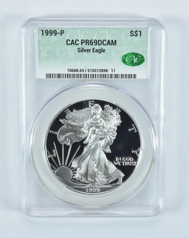 1999-P American Silver Eagle PR69 DCAM CAC CACg