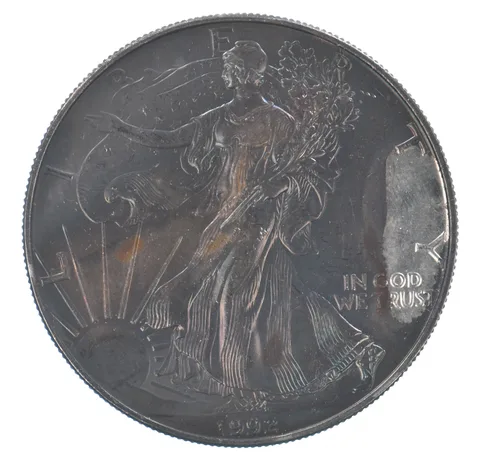 Beautiful Toned - 1992 American Silver Eagle 1 Troy Oz .999 Fine Silver *056