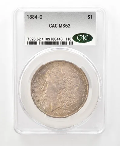 1884-O Morgan Silver Dollar MS62 CAC CACg Beautiful Tone *6620
