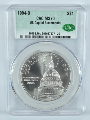 1994-D US Capitol Commemorative Silver Dollar MS70 CAC CACg