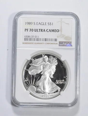 1989-S American Silver Eagle 1 Oz PF70 UCAM NGC Brown Label
