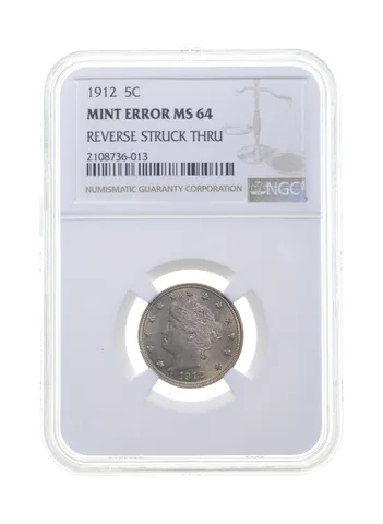 MS64 MINT ERROR 1912 Liberty V Nickel - REV Struck Thru - Graded NGC a4364