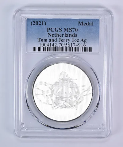 (2021) Netherlands 1 Oz Silver Medal Tom And Jerry 80th Anniversary MS70 PCGS