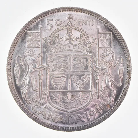 Better Date - 1940 Canada 50 Cents World Coin- Silver *468
