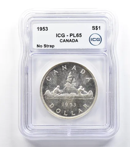 1953 Canada 1 Dollar Silver No Strap PL65 ICG *9331
