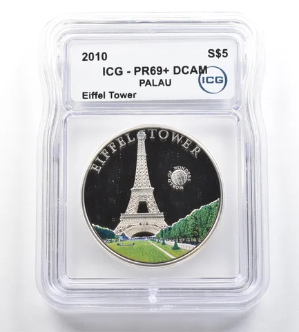 2010 Palau 5 Dollars Silver Eiffel Tower PR69+ DCAM ICG *5298