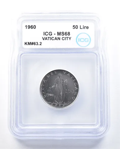 1960 Vatican City 50 Lire KM#63.2 MS68 ICG *8950