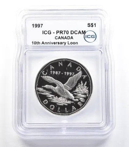 1997 Canada 1 Dollar Silver 10th Anniversary Loon PR70 DCAM ICG *5552