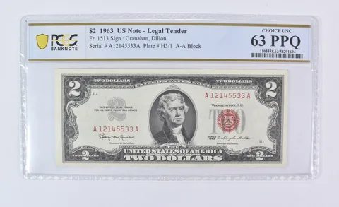 1963 $2 Legal Tender Fr#1513 Choice Unc 63 PPQ PCGS