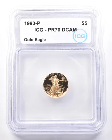 1993-P $5 American Gold Eagle 1/10 Oz Gold PR70 DCAM ICG