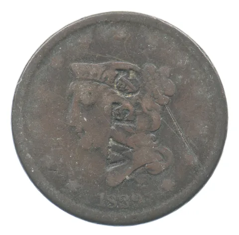 1839 Coronet Head Large Cent WFG Counterstamp *2535