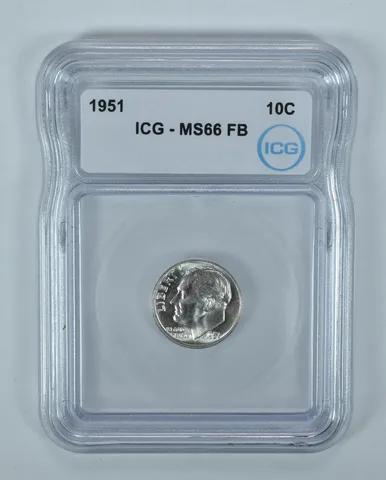 1951 Roosevelt Dime MS66 FB ICG