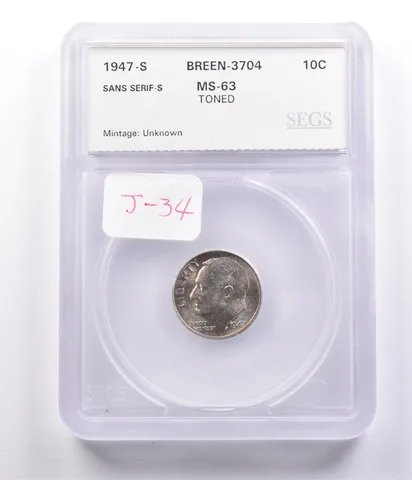 1947-S Roosevelt Dime Breen-3704 Sans Serif S J-34 *8189
