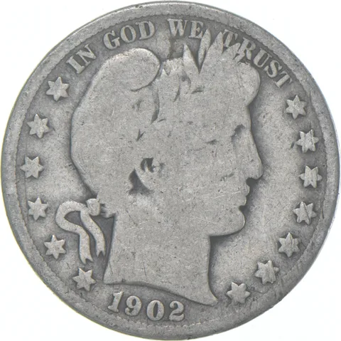 1902-S Barber Half Dollar Average Circ 90% Silver