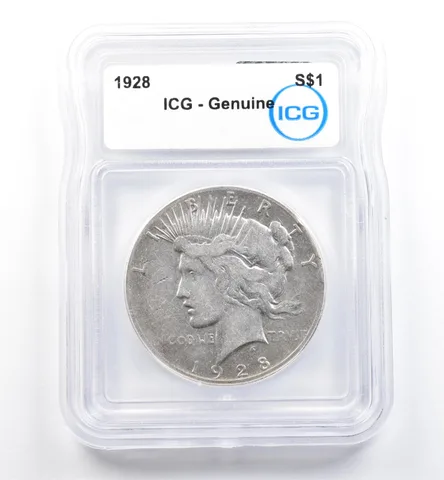 1928 Peace Silver Dollar Genuine ICG *9870