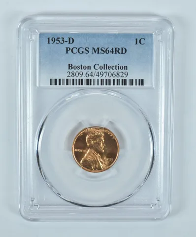 1953-D Lincoln Wheat Cent Boston Collection MS64 RD PCGS Blue Label