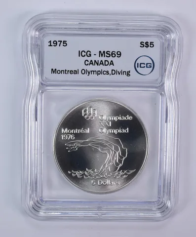 1975 Canada 5 Dollars Silver Montreal Olympics Diving MS69 ICG
