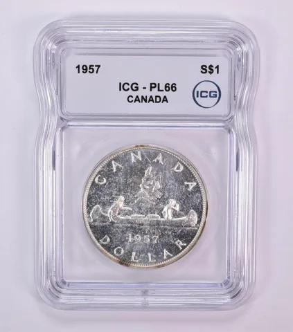 1957 Canada 1 Dollar Silver Voyageurs PL66 ICG