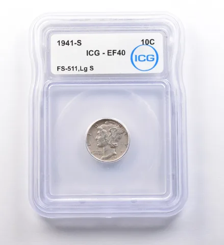 1941-S Mercury Dime FS-511 Large S EF40 ICG a9713