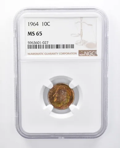 1964 Roosevelt Dime MS65 NGC Rainbow Tone *7981
