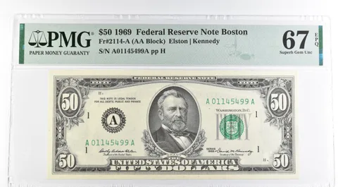 1969 $50 Boston MA US FRN Fr#2114-A 67 Superb Gem Unc EPQ PMG *8495