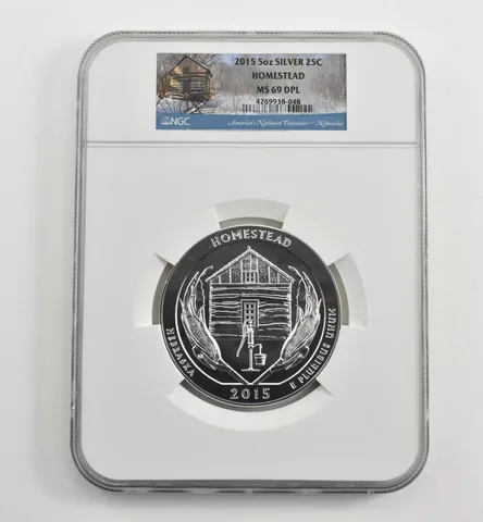 2015 5 Oz Silver Quarter America The Beautiful Homestead MS69 DPL NGC *1621