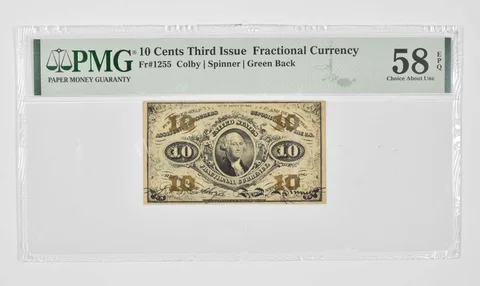 10 Cents 3rd Issue US Fractional Currency PMG 58 EPQ AU Fr# 1255 *0925