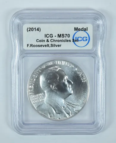 (2014) Franklin Roosevelt Silver Medal Coin & Chronicles Set MS70 ICG
