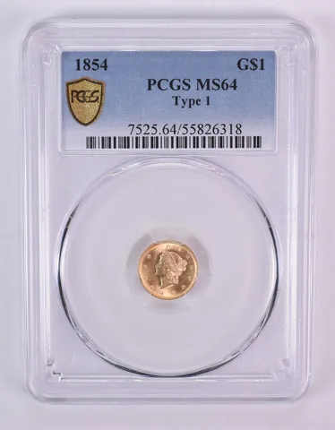 1854 $1 Liberty Head Gold Dollar Type 1 MS64 PCGS *1022