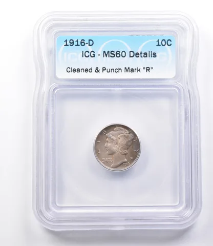 MS60 Details 1916-D Mercury Dime ICG a1932