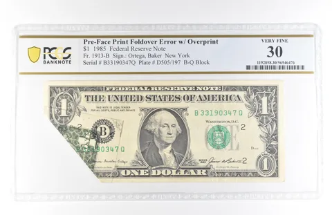 1985 $1 30 NY FRN Pre-Face Print Foldover Error Overprint Fr#1913-B PCGS *5822